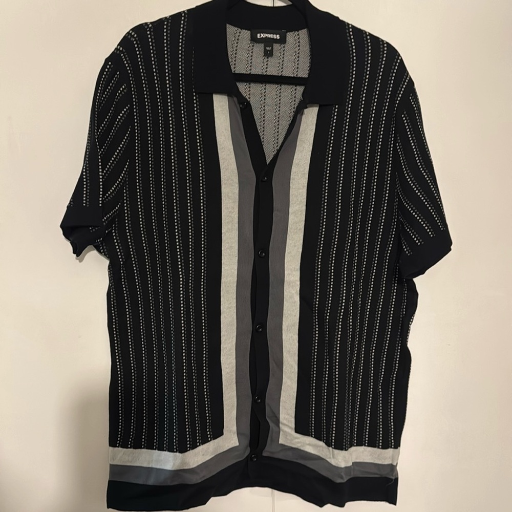 Express Black and Gray Vertical Stripe Button-Up Shirt